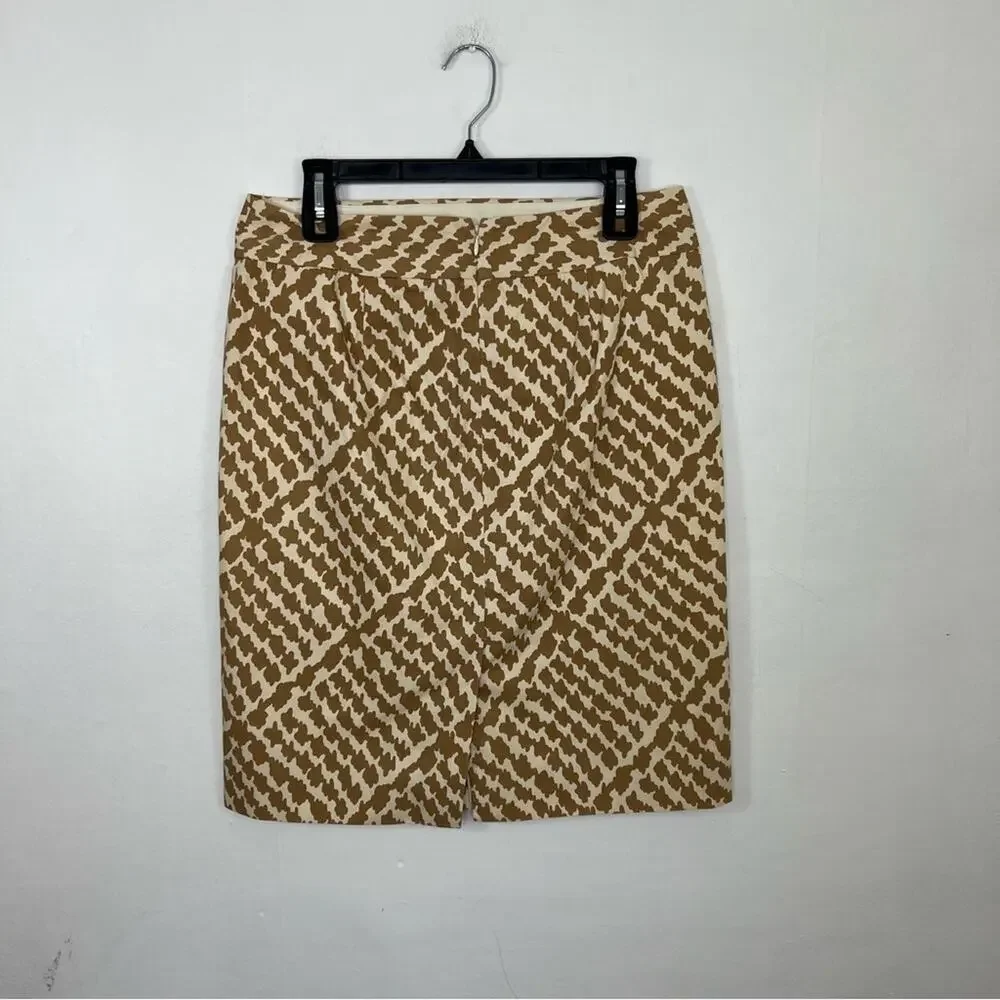 J. Crew Cream & Tan Knee Length Pencil Cow Blot Print Career Skirt Size 6